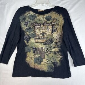 Blue Canyon Clothing Long Sleeve Shirt Wine Tasting Graphic Size Large Black Y2K